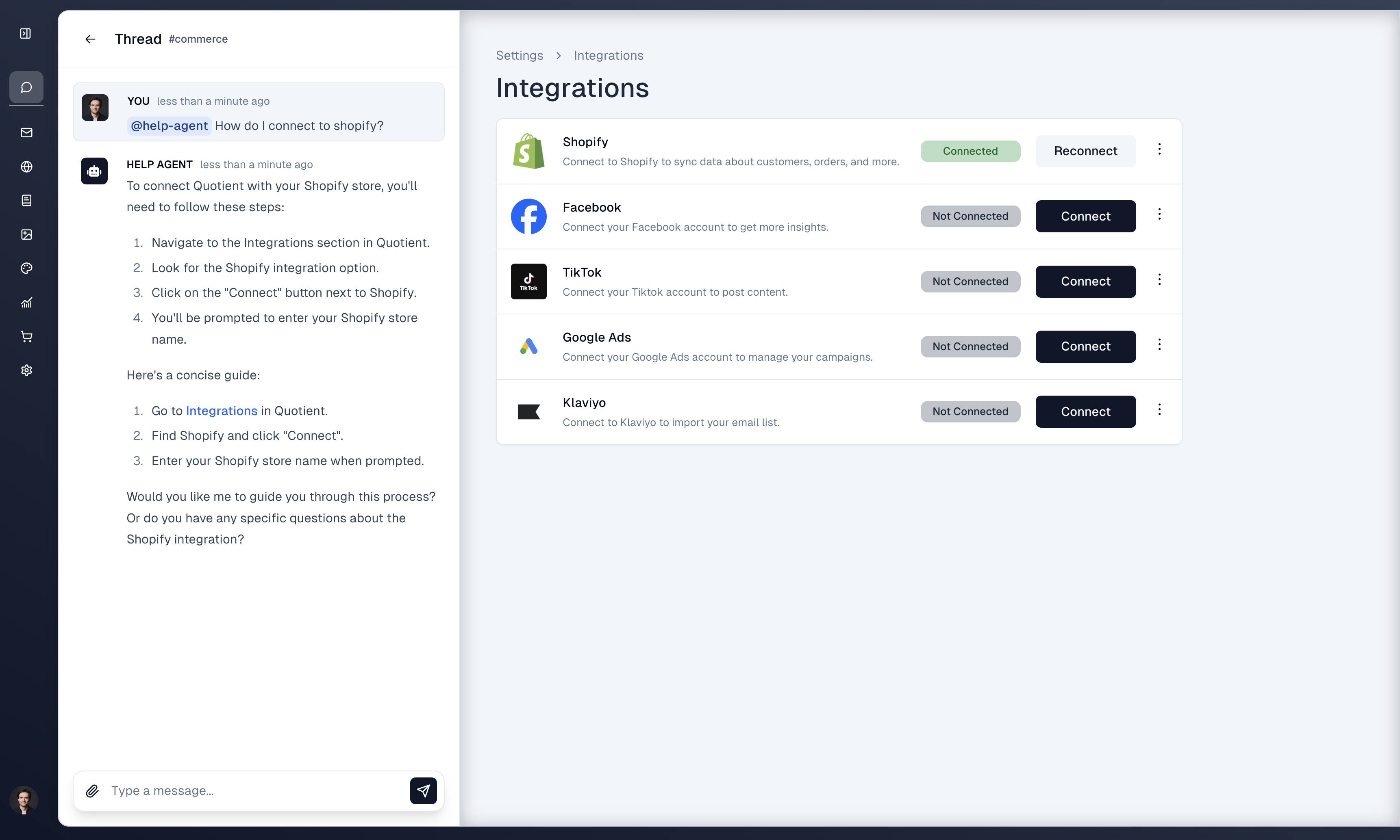 Shopify Integration Screen